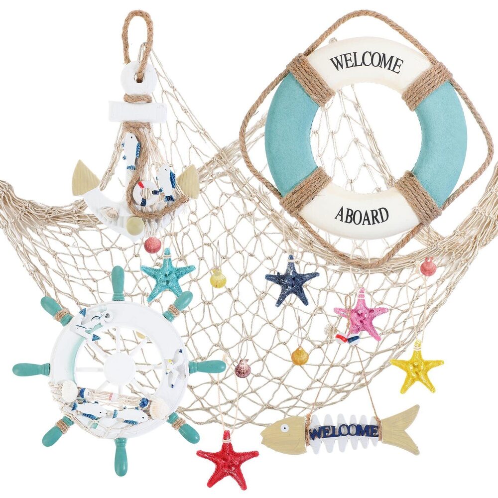 2036 11 Pcs Wooden Nautical Wall Decor Fishing Net Decorations, Include